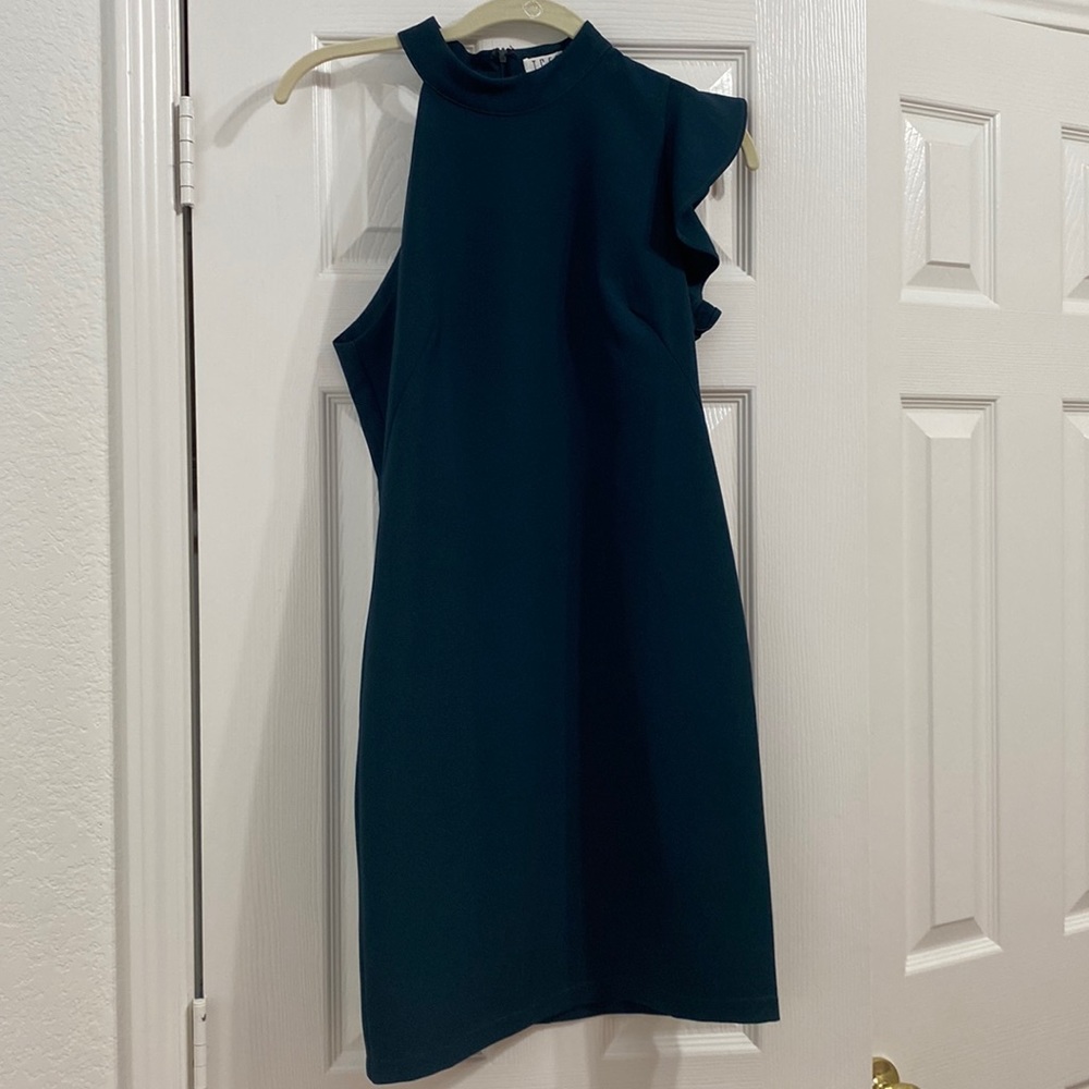 Emerald green one shoulder ruffle dress